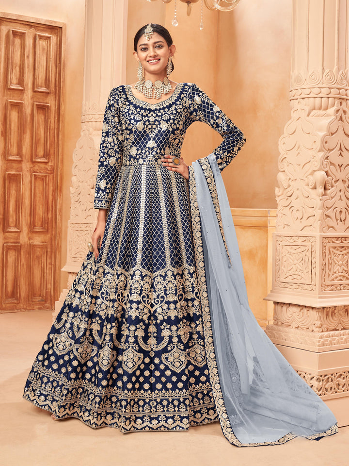 Elegant navy blue salwar kameez, perfect for festive occasions and cultural gatherings.