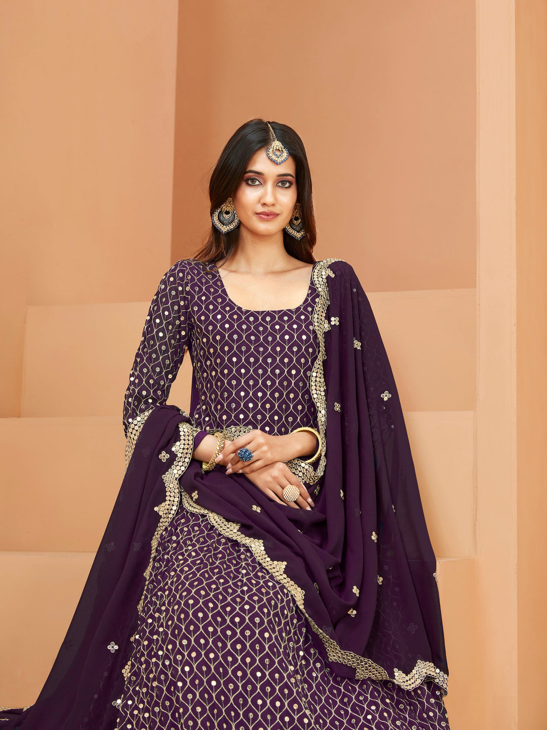 Stylish purple salwar kameez designed for modern women, perfect for celebrations.