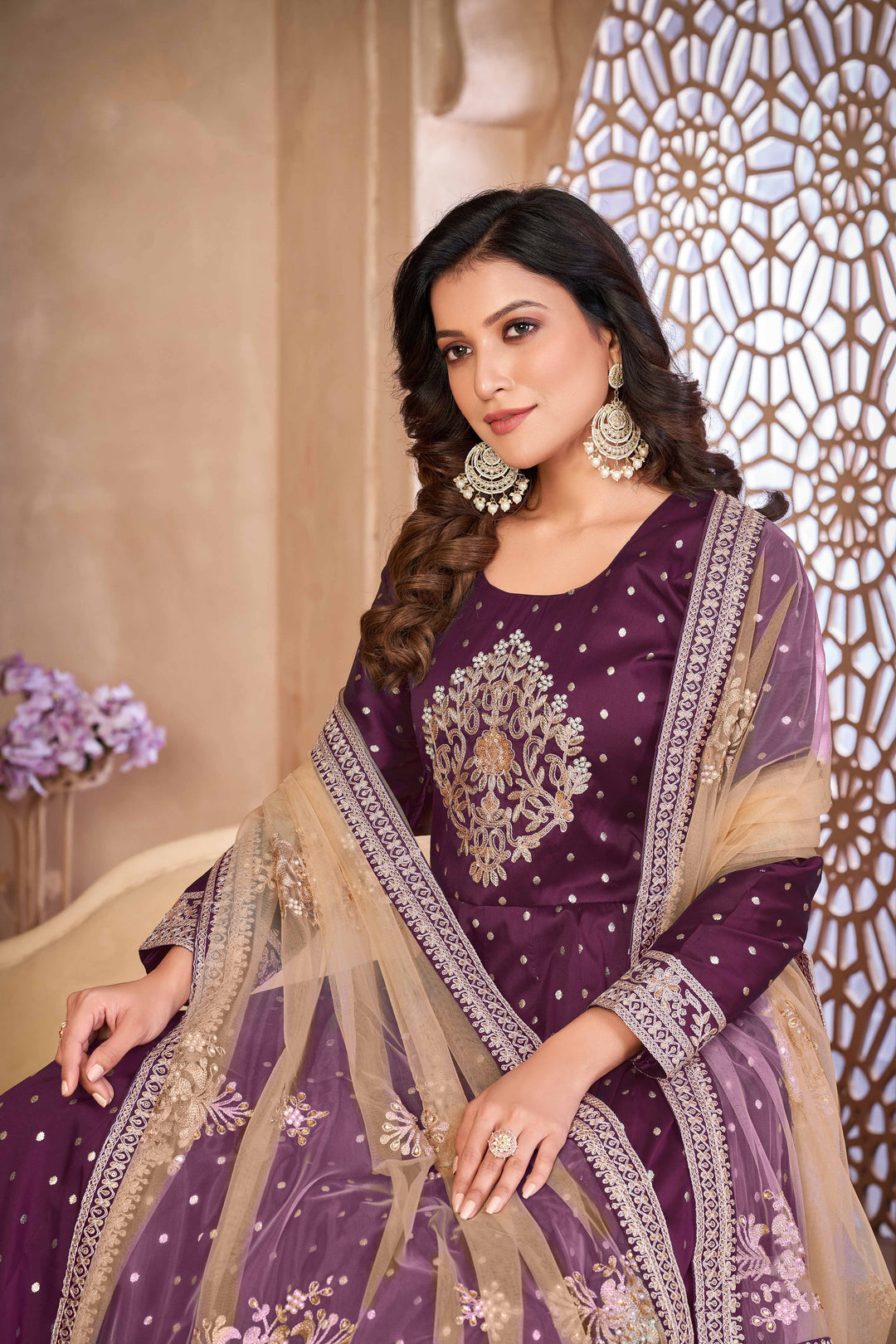 Elegant wine salwar kameez designed for modern women, ideal for celebrations.