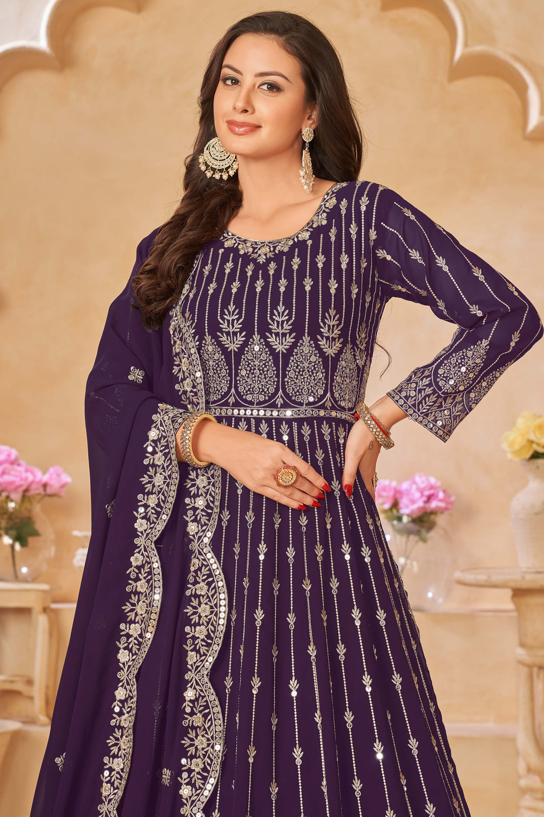 Beautifully crafted purple salwar kameez showcasing exquisite detailing for weddings and events.