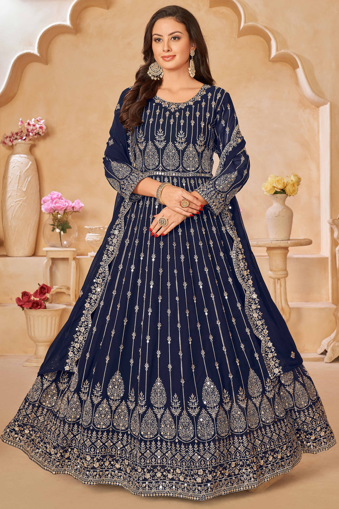 Elegant navy blue salwar kameez designed for festive occasions and cultural gatherings.