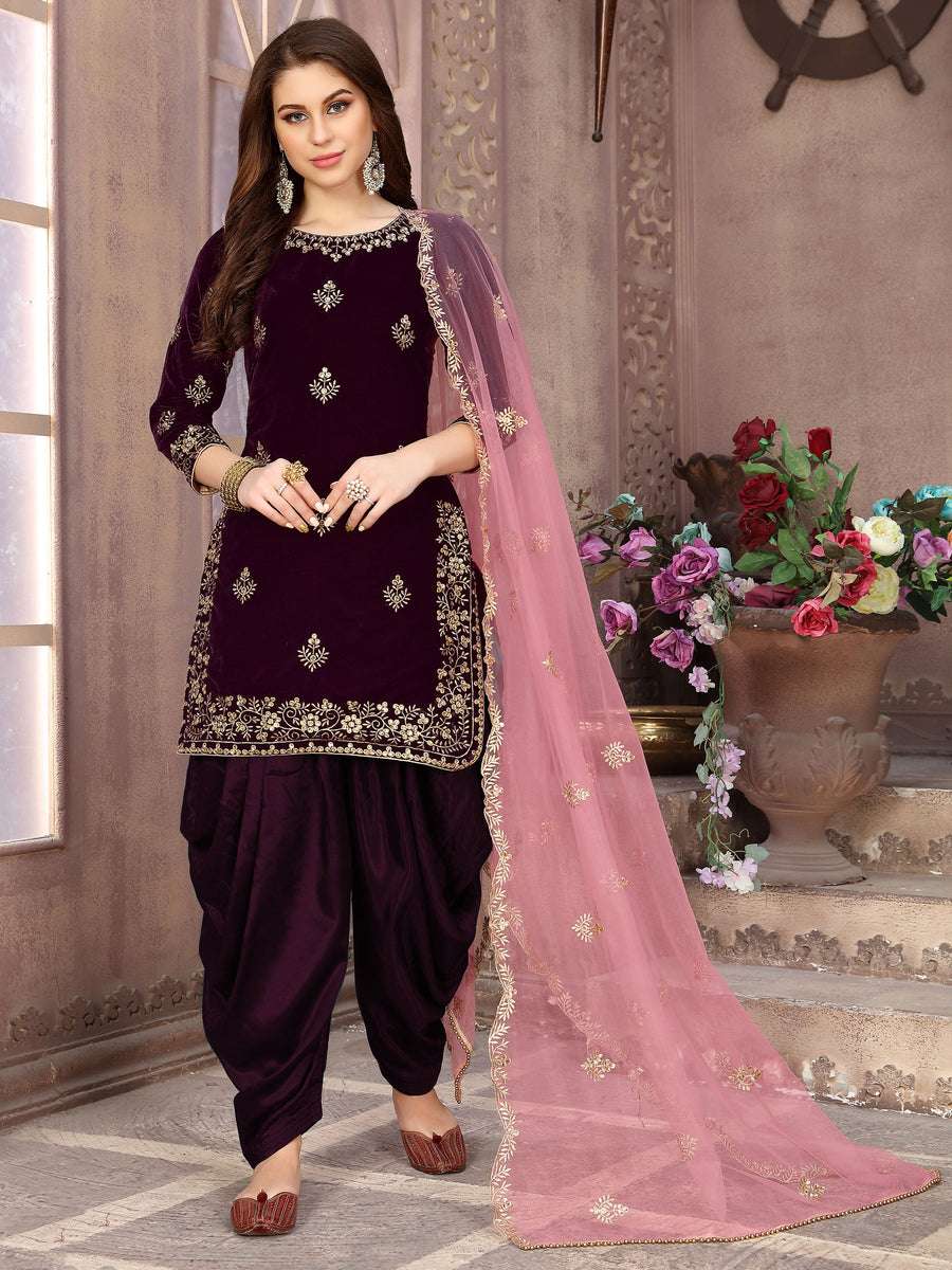 Stunning purple velvet salwar kameez, luxurious ethnic wear for USA women.