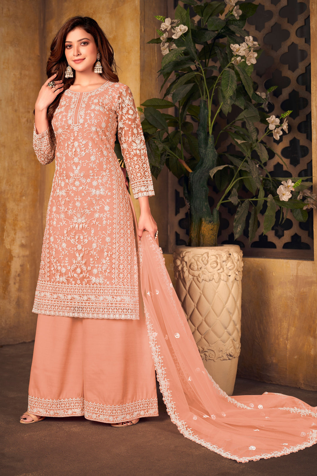 Elegant peach salwar kameez for USA, traditional ethnic wear for women