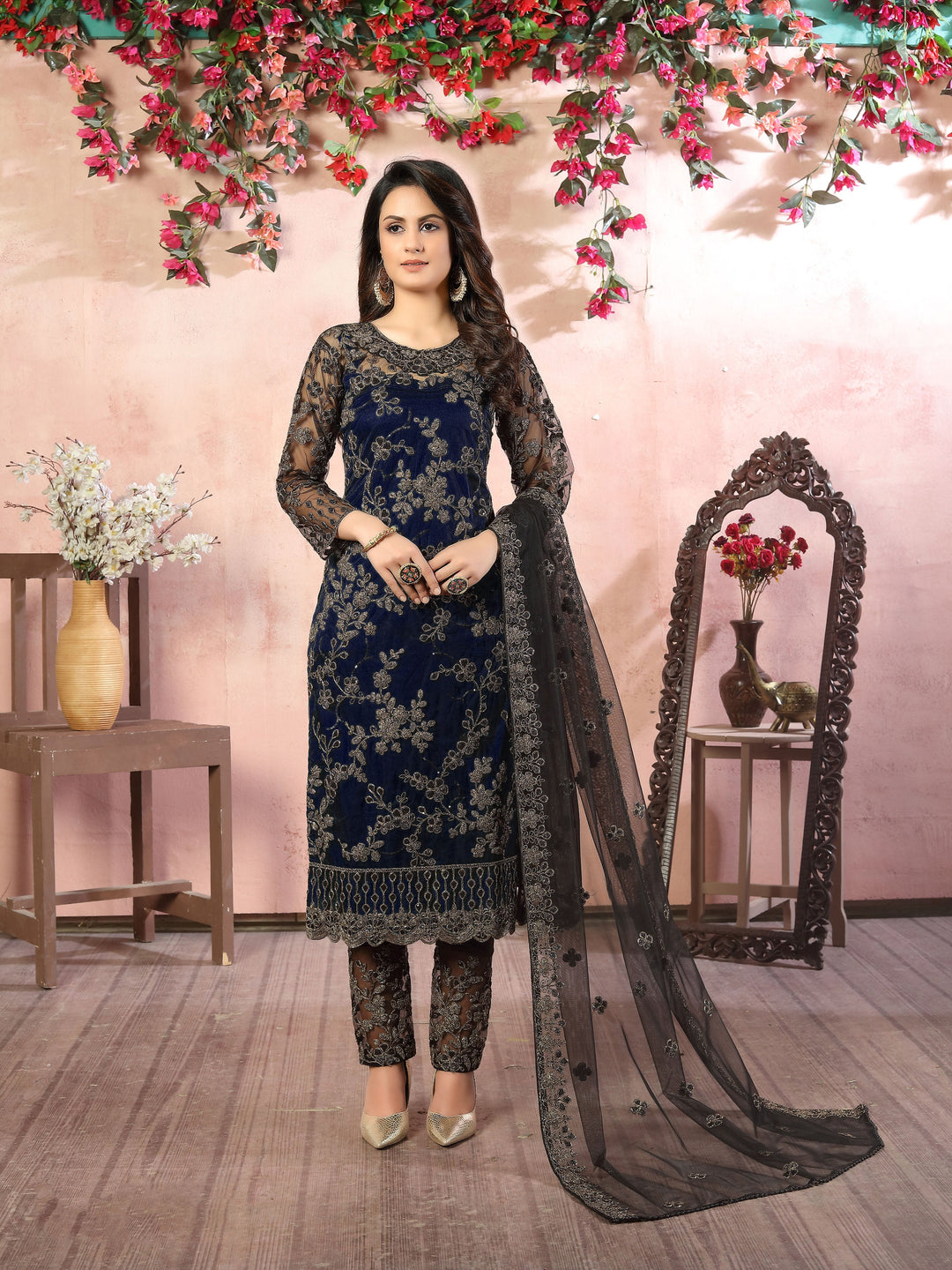 Elegant navy blue salwar kameez, USA ethnic collection