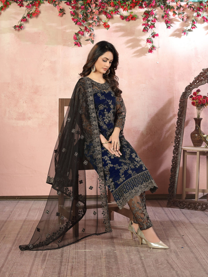 Stylish navy blue salwar kameez, women's ethnic wear in USA