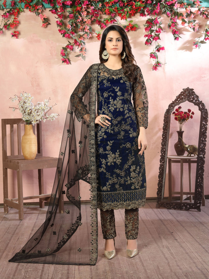 Timeless navy blue salwar kameez set, USA women's ethnic wear