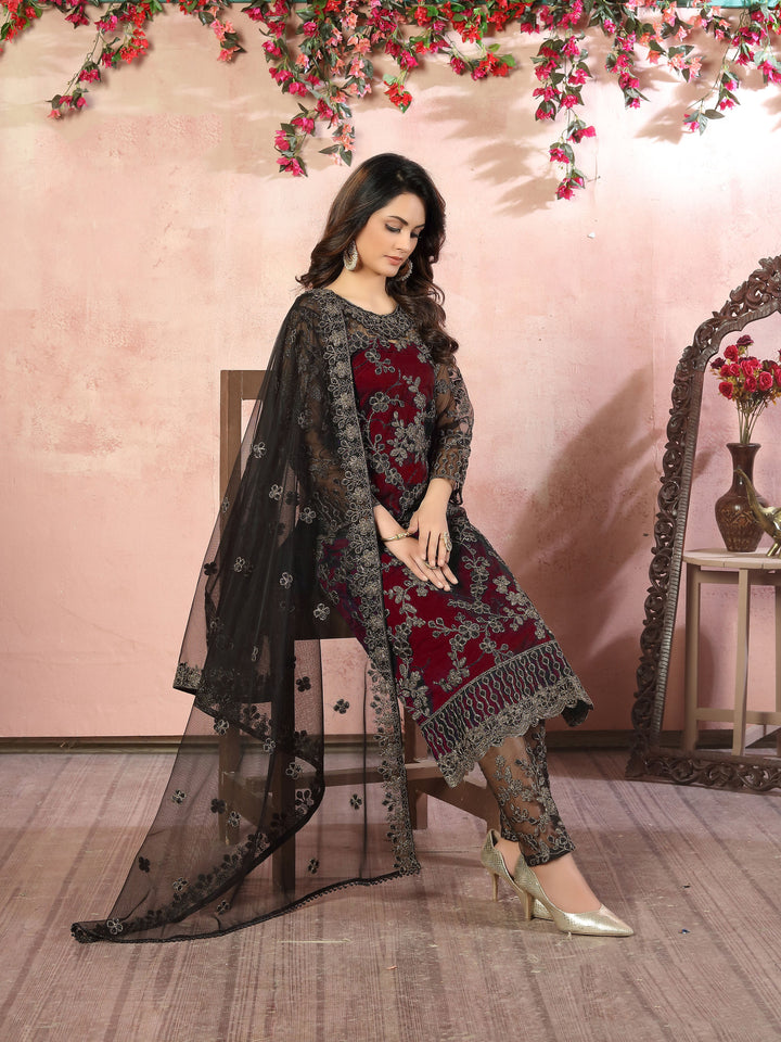 Elegant maroon party wear salwar kameez, USA exclusive