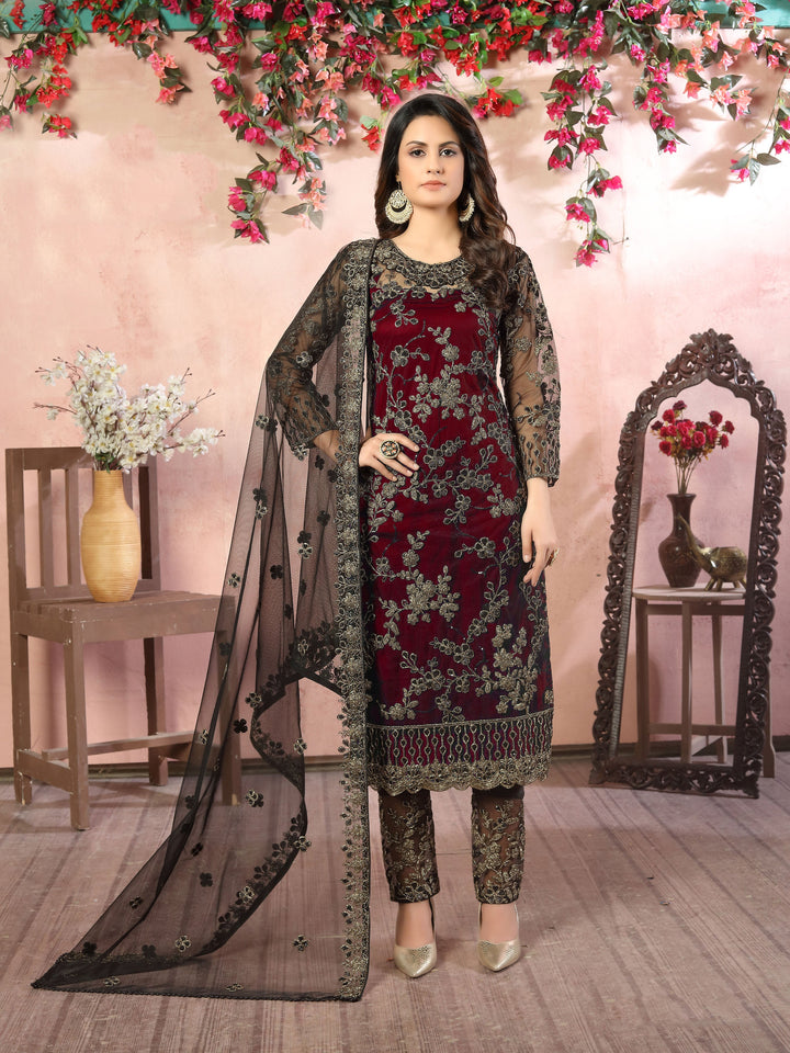 Exquisite maroon salwar kameez set, USA designer party wear