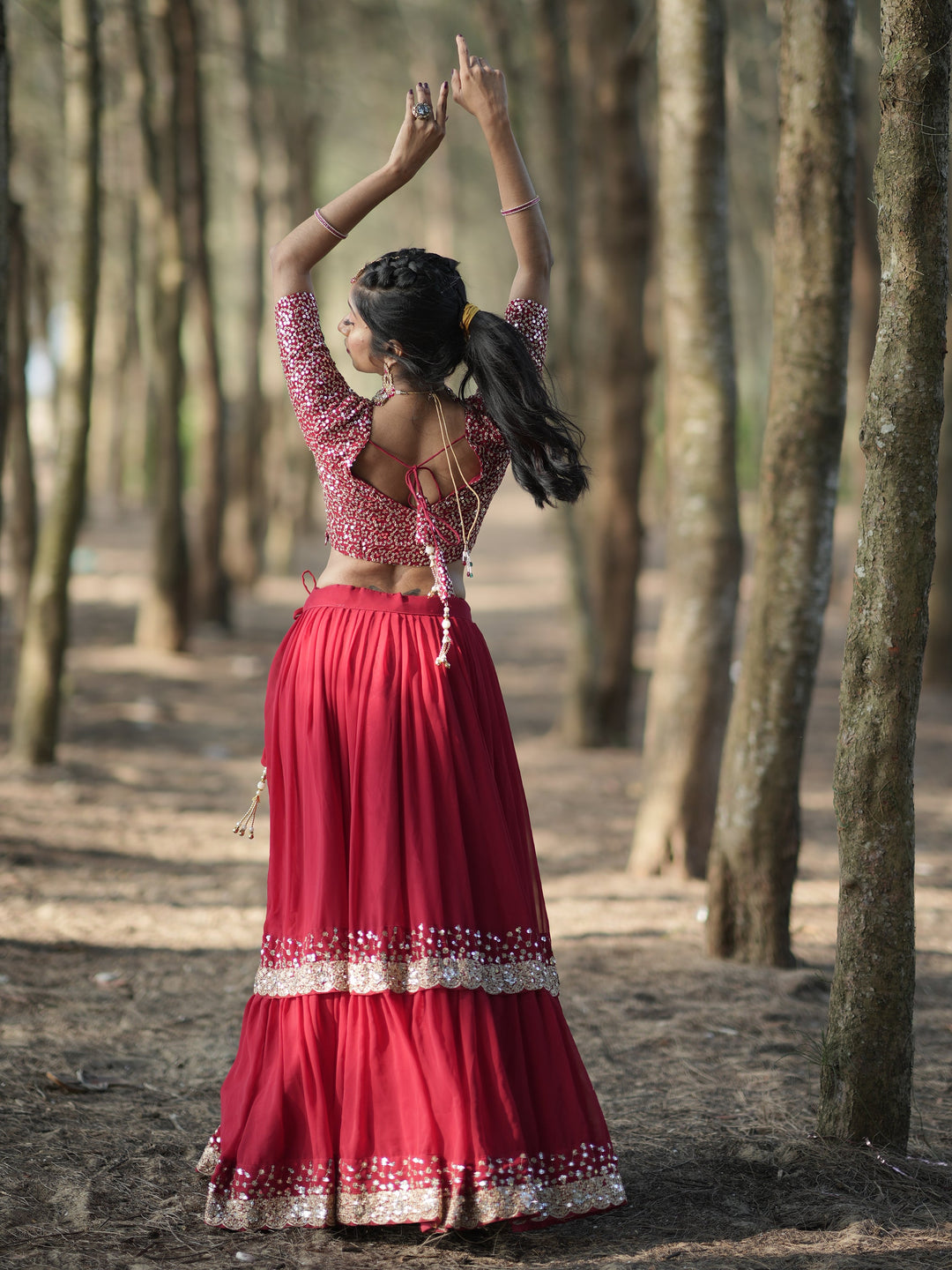 Stunning Red Sequins Georgette Wedding Lehenga Choli With Dupatta