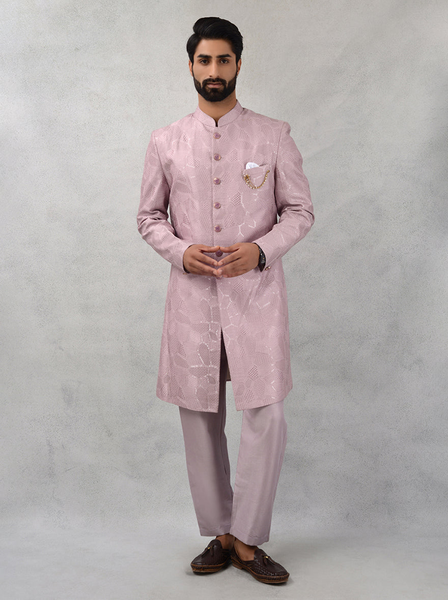 Make a statement in this Pink Silk Blend Indowestern, designed for the modern gentleman at events.