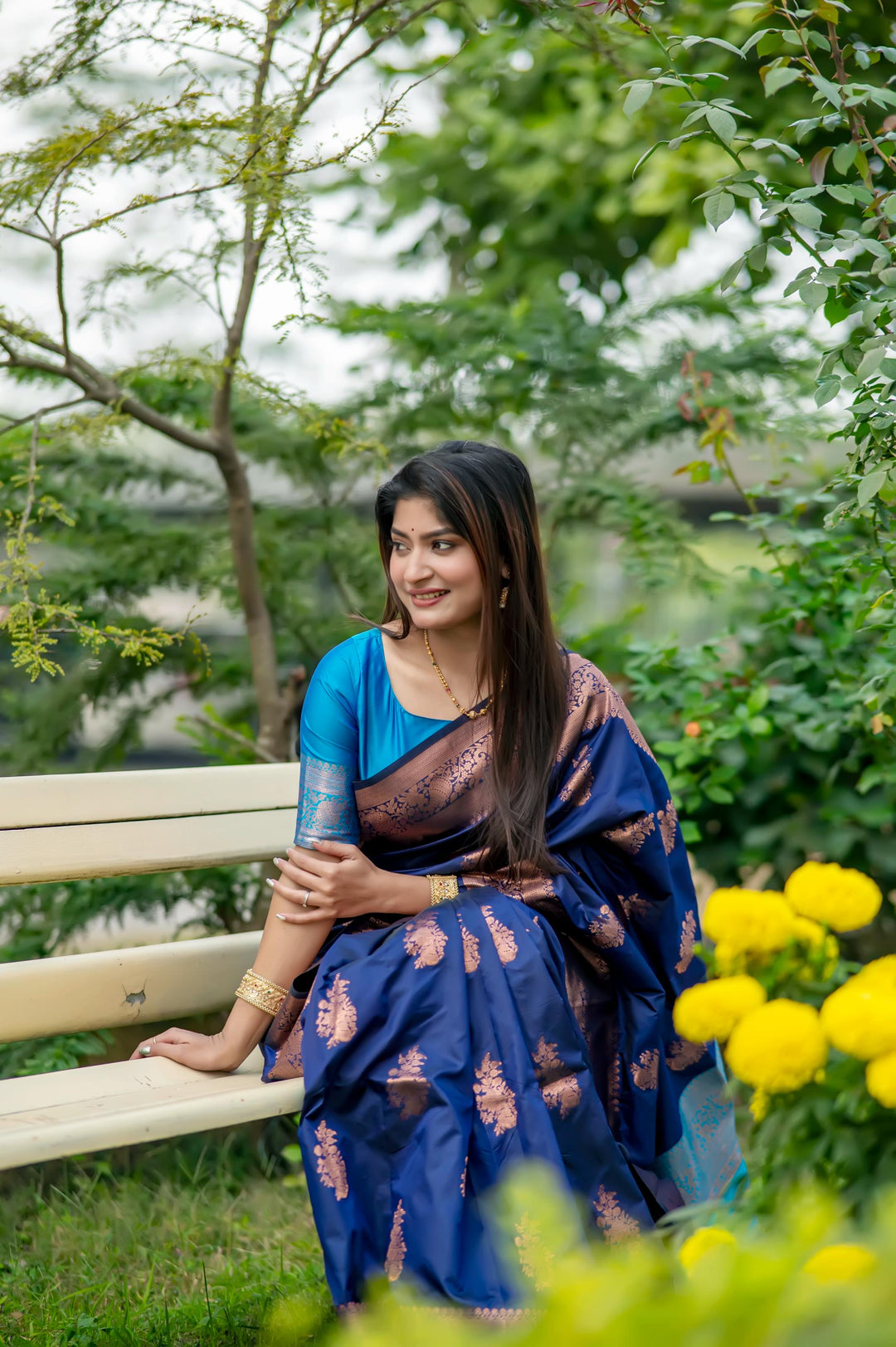 Navy Blue Fancy Saree with detailed zari weaving, ideal for Indian weddings, cultural events, and festive celebrations.