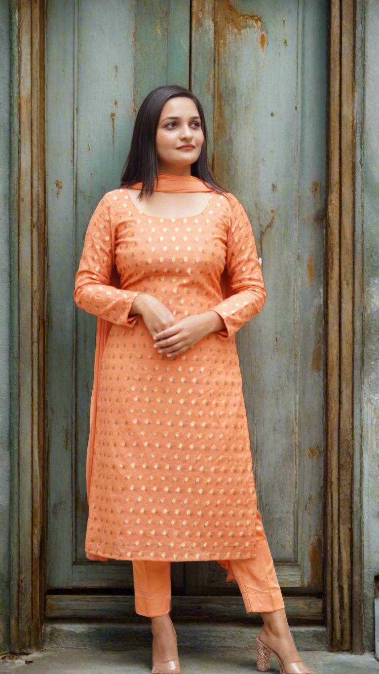 Exquisite orange Chanderi suit set, perfect for special occasions and traditional events.