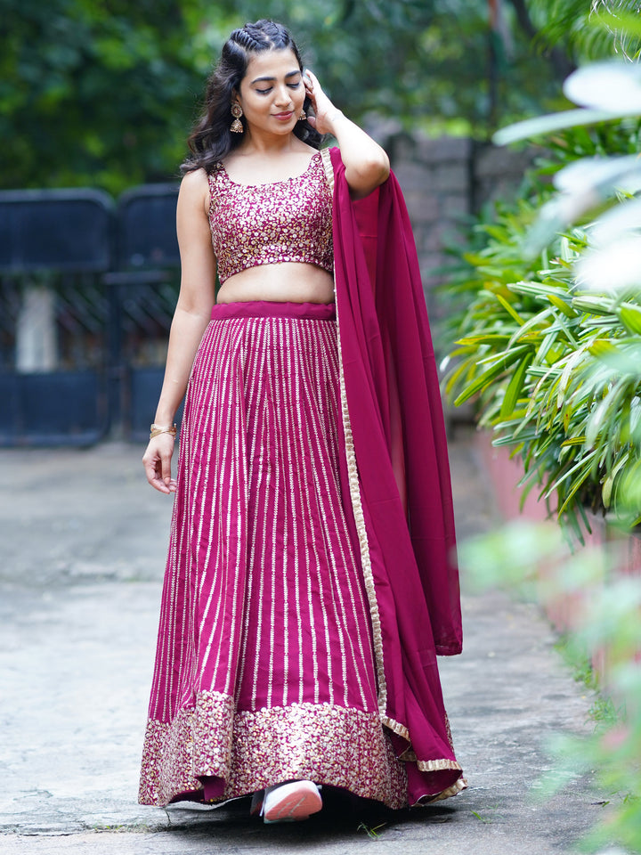 Dazzling Magenta Sequins Georgette Engagement Wear Lehenga Choli