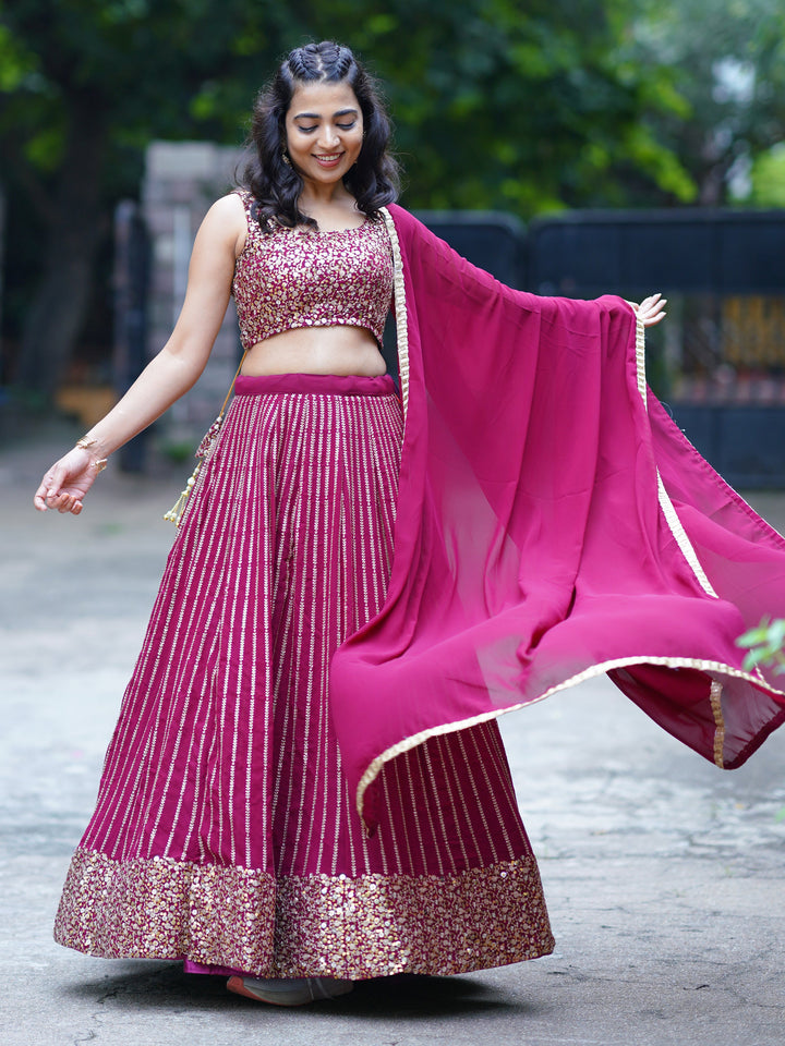 Dazzling Magenta Sequins Georgette Engagement Wear Lehenga Choli