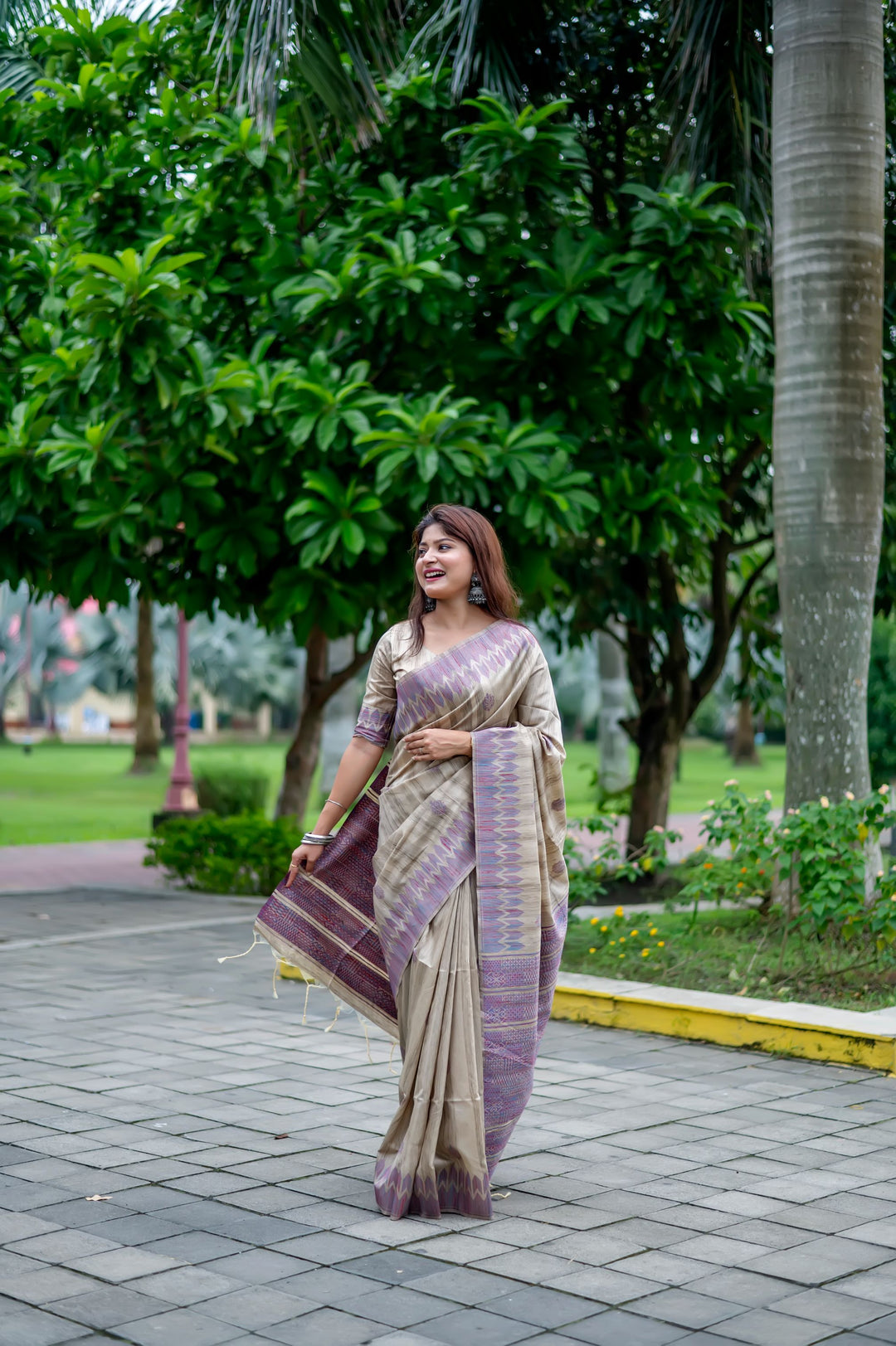 Rich purple Tussar silk saree with intricate weaving and stunning pallu details, ideal for weddings.