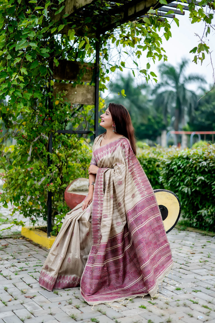 Vibrant blue Tussar silk saree with all-over intricate weaving and an exclusive pallu design, ideal for weddings.