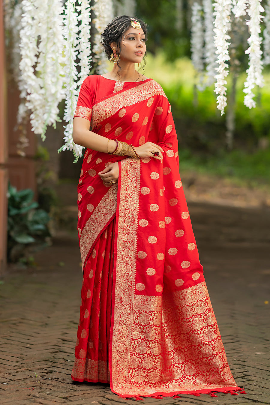 Soft Banarasi Katan silk saree with pure zari weaves and fancy tassels