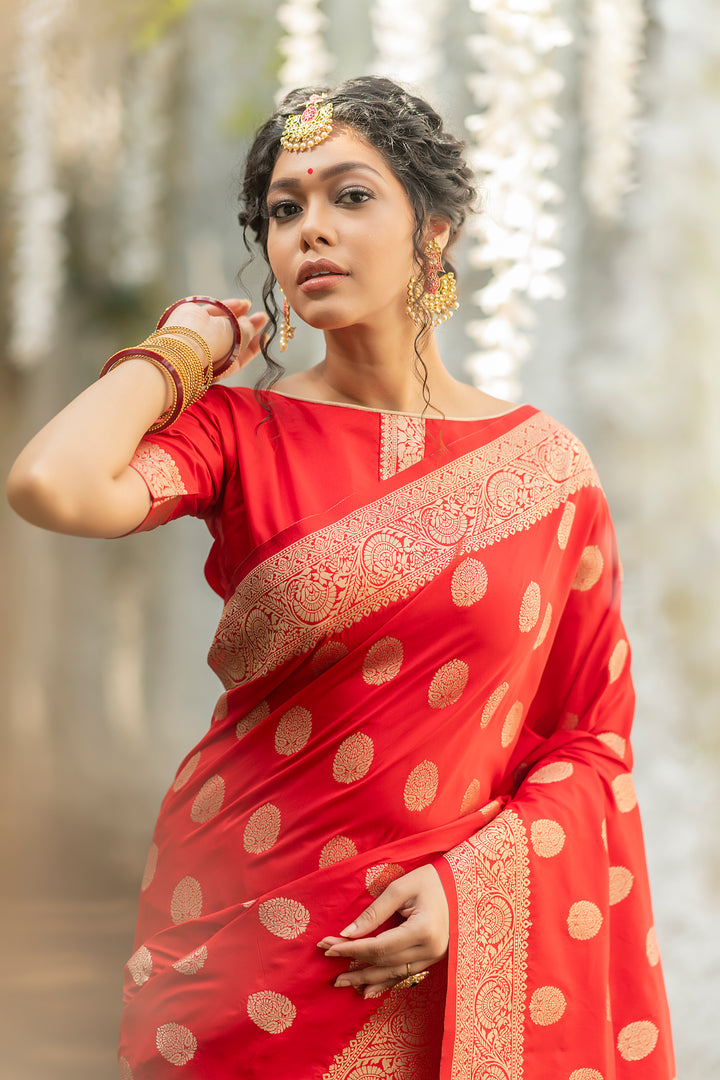 Banarasi Katan silk saree featuring stunning zari weaving and woven pallu