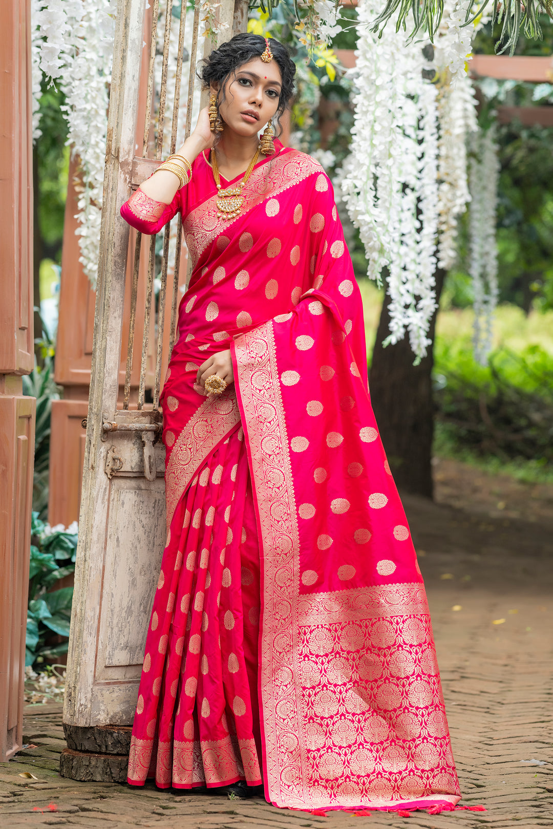 Banarasi Katan silk saree featuring a woven pallu and zari border for weddings