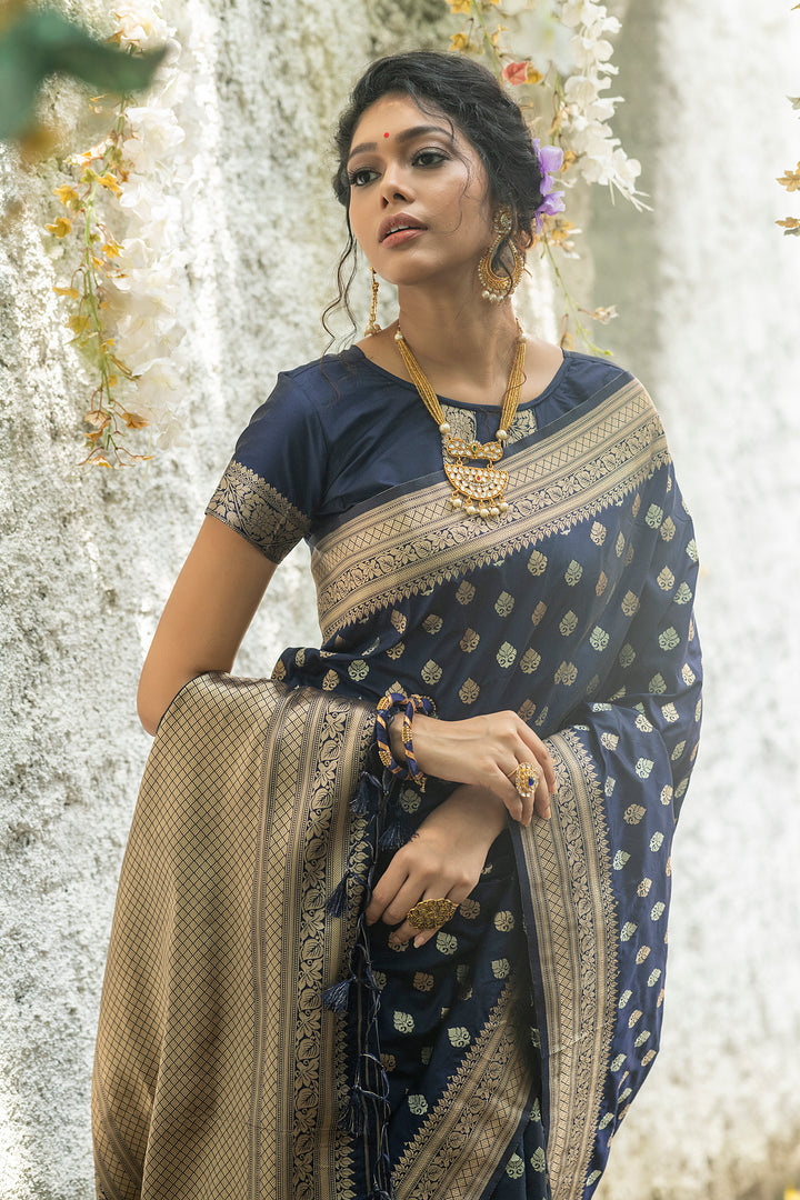 Soft Banarasi Katan silk saree with exquisite pure zari weaves and a woven pallu