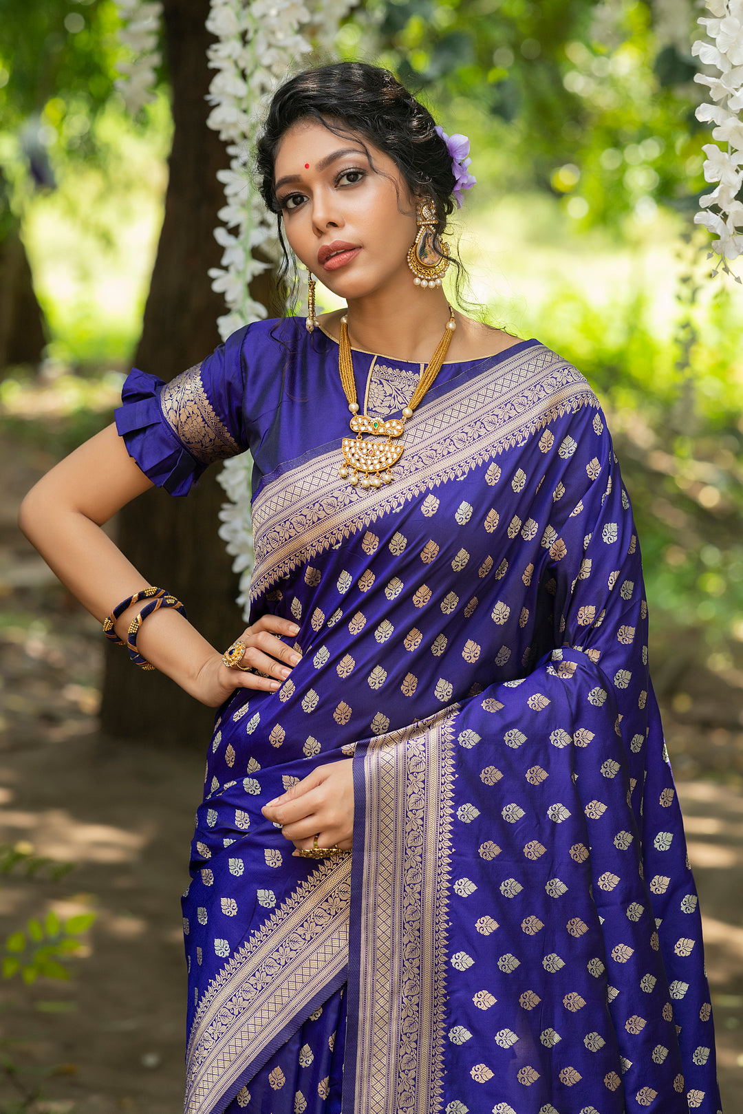 Banarasi Katan silk saree with a stunning woven pallu and zari-adorned border