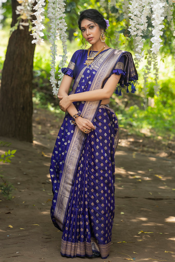 Soft Banarasi Katan silk saree with exquisite zari weaving and matching blouse piece