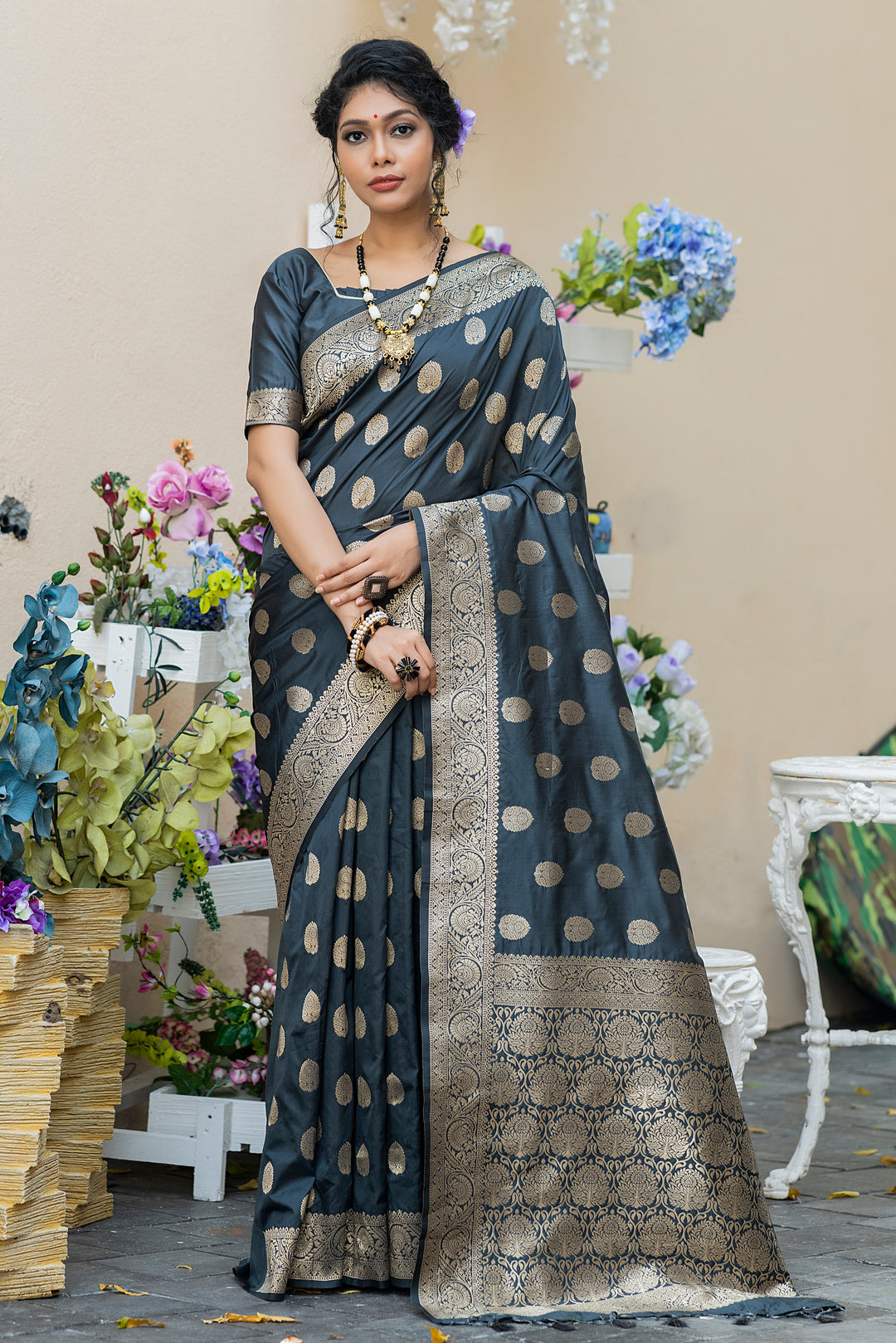 Soft Banarasi Katan silk saree with intricate zari border and woven pallu for special occasions