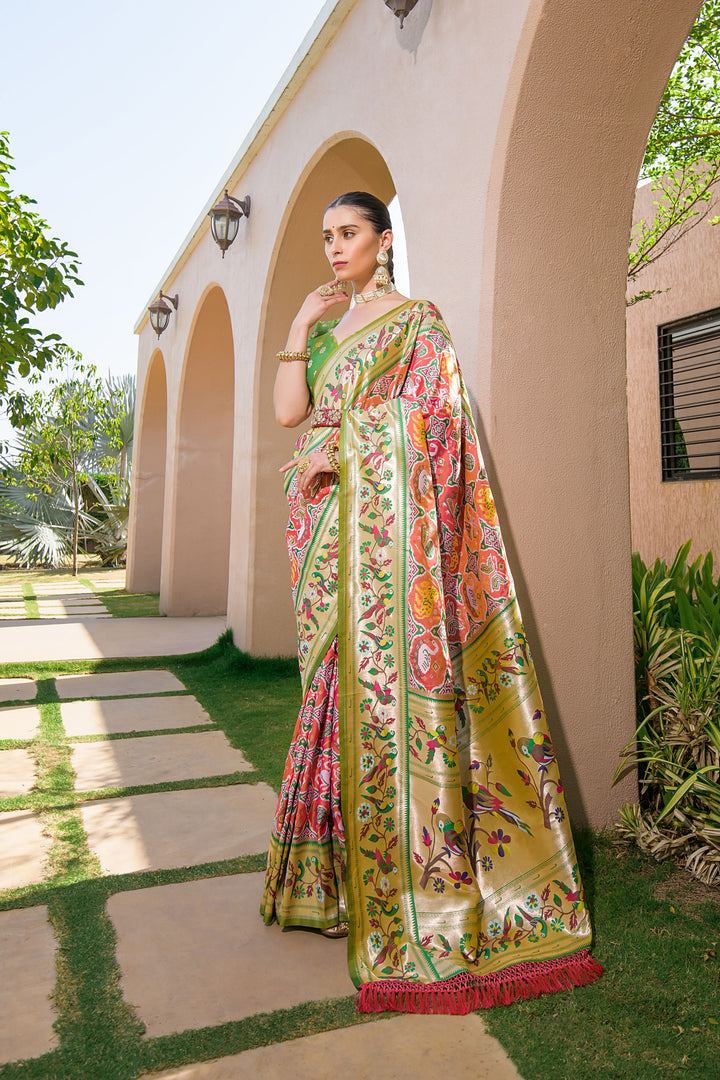 Fancy Olive saree with Paithani-style border and luxurious pallu, ideal for festive and wedding celebrations.