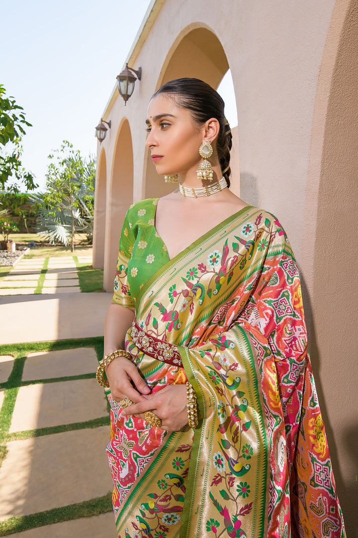 Paithani saree in {Color} with a traditional border and intricate zari work, perfect for elegant cultural attire.