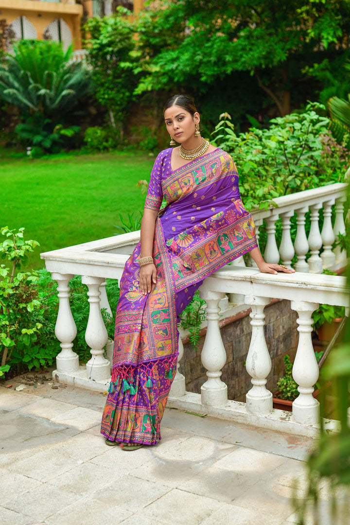 Soft Kashmiri Pashmina silk saree with stunning Meena weaving and fancy pallu