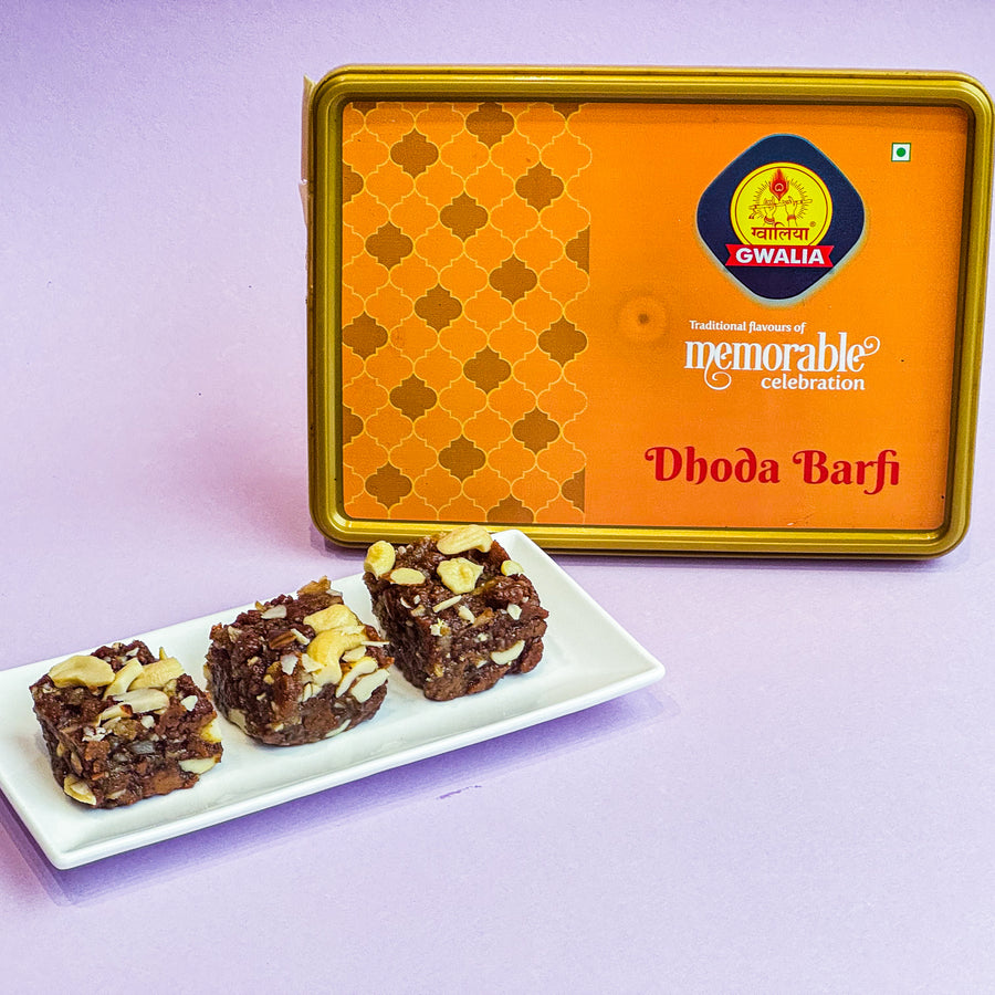 Enjoy the authentic taste of Doda Barfi, a milk solids-based Indian sweet that's perfect for adding a traditional touch to your dessert table.