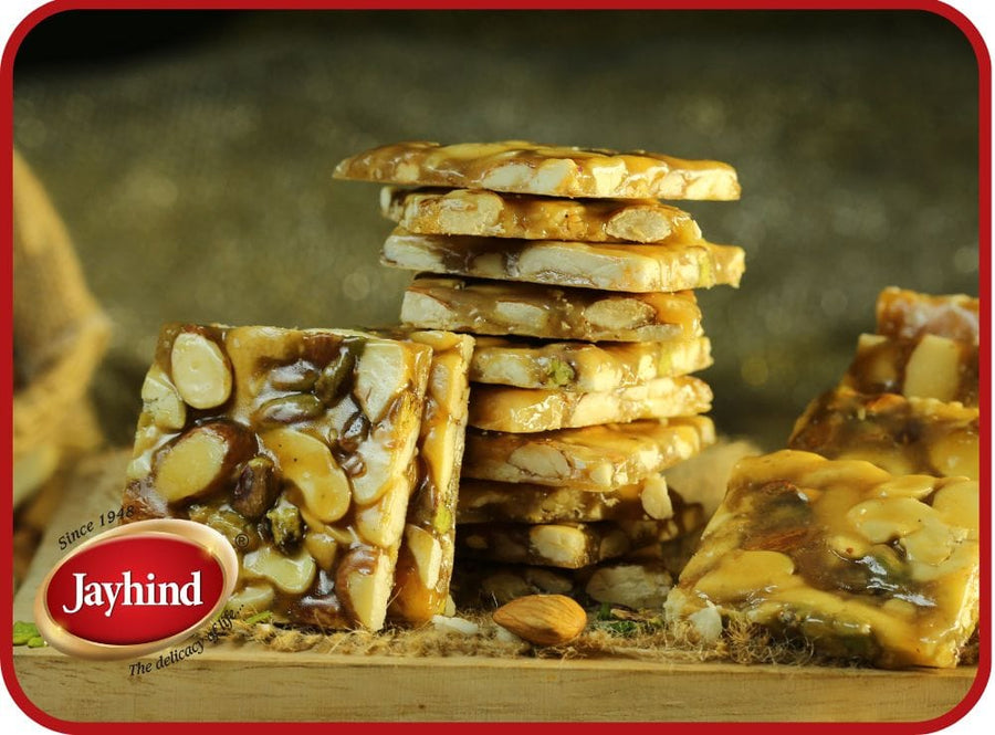 Dryfruit Chikki made with almonds, cashews, and pistachios – a healthy, crunchy treat filled with rich, nutty flavor.