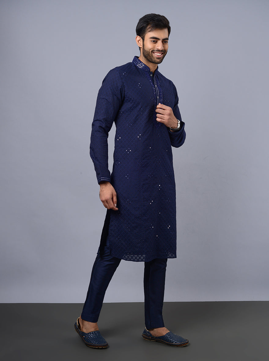 Comfortable navy blue kurta for festive celebrations in the USA.