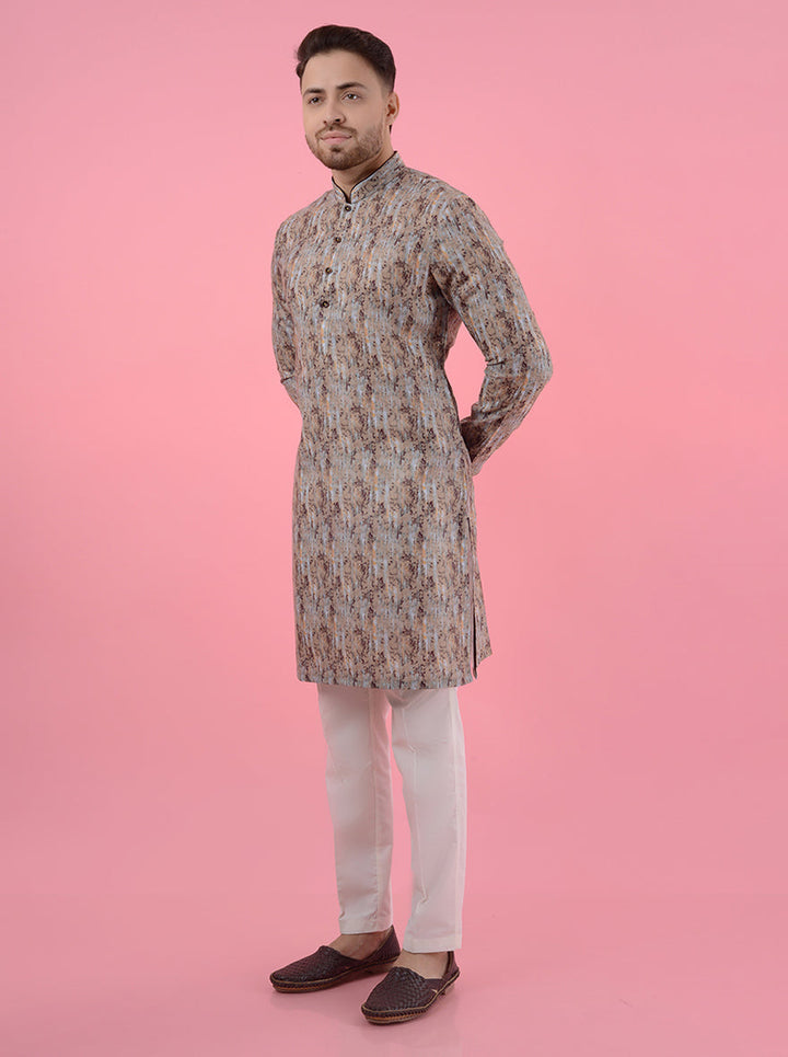 Celebrate in style with this sophisticated olive & brown kurta pajama, designed for any occasion in the USA.