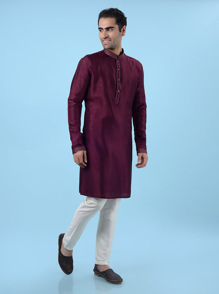 USA men’s wine kurta set, combining luxury and tradition.