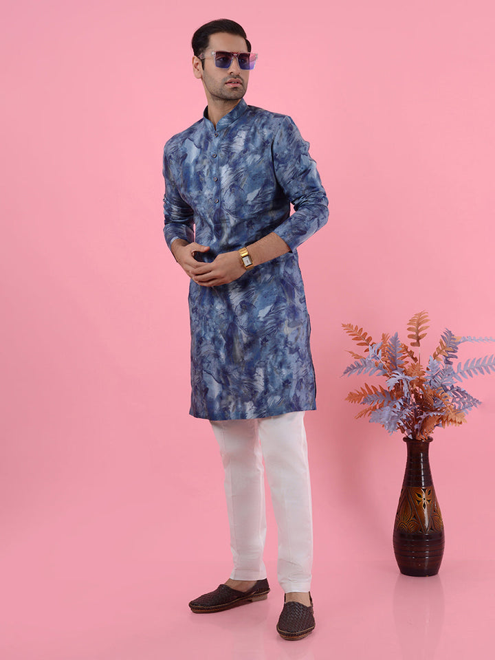 Celebrate in style with this elegant blue printed kurta pajama, perfect for festive events in the USA.