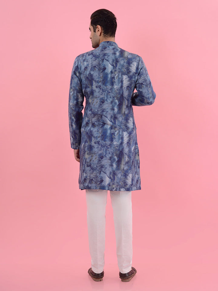 Embrace sophistication with this blue printed kurta pajama for men, ideal for enhancing your ethnic collection.