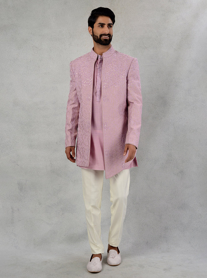 Make a statement at weddings with this elegant Pink Indo Western outfit, designed for fashionable celebrations.