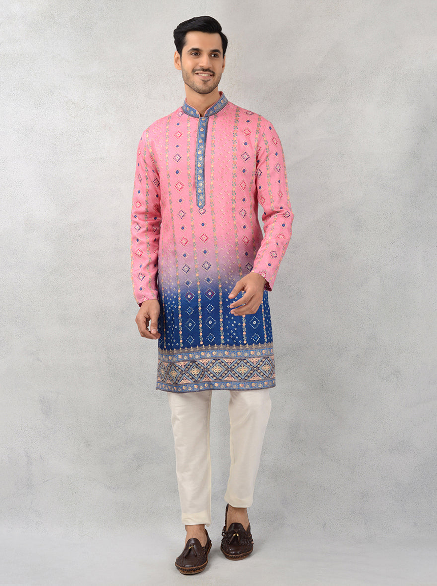 Beautifully blending classic charm and modern style, this kurta pajama is for the fashionable man.