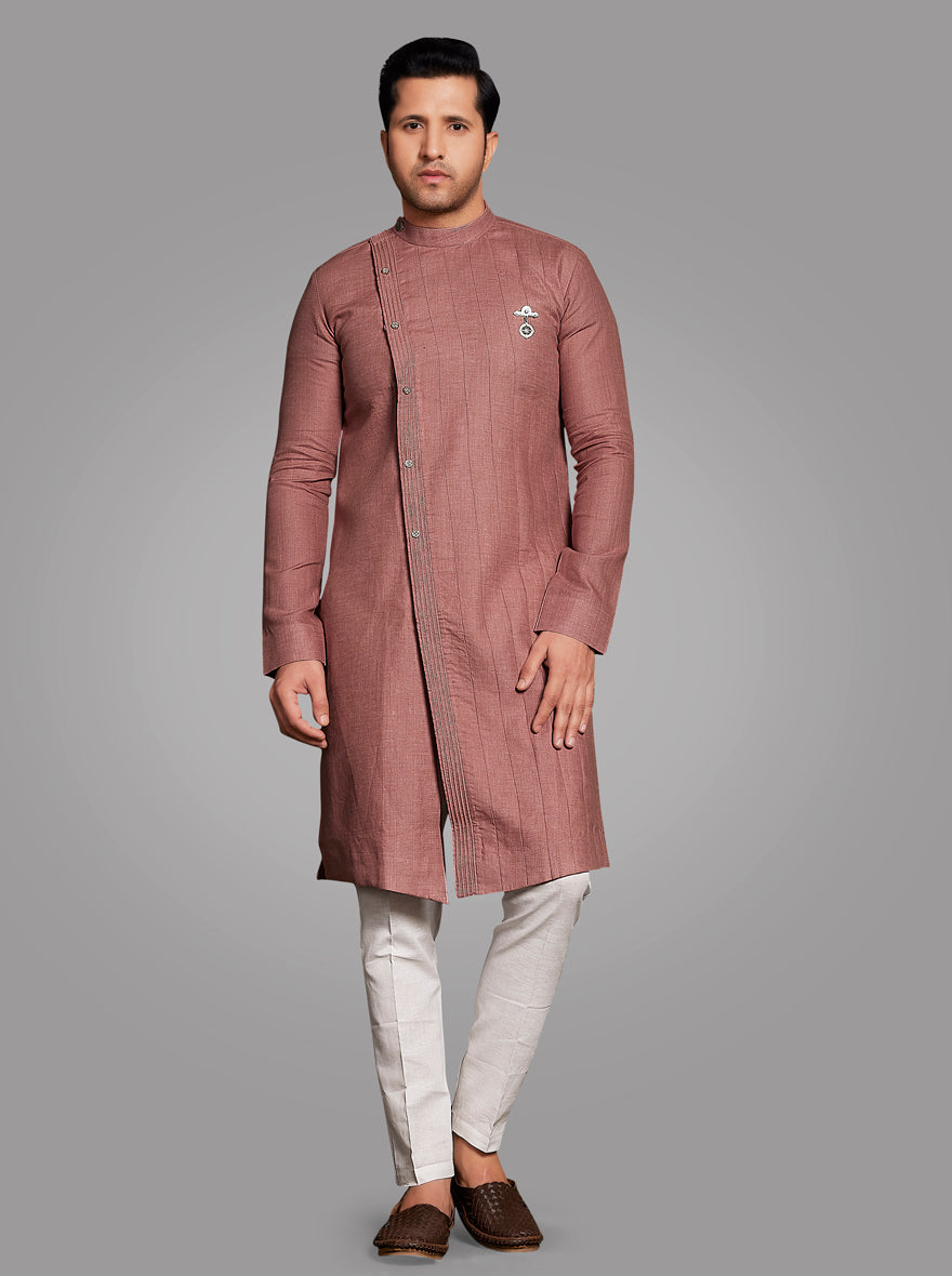 Chic onion pink kurta set designed for traditional events, perfect for enhancing your festive wardrobe in the USA.