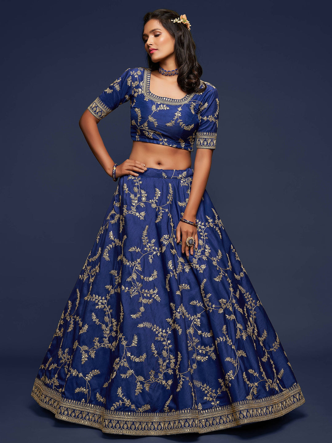 Designer blue lehenga dress for women, ideal for weddings and parties.