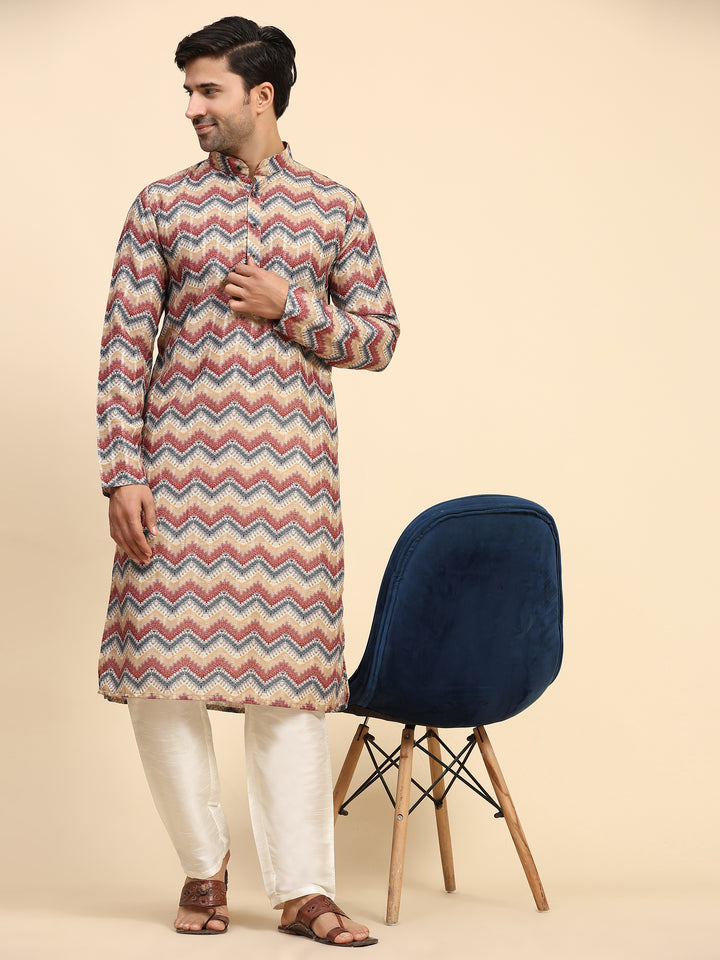 Festive multicolor kurta pajama for men, perfect for Haldi or sangeet.