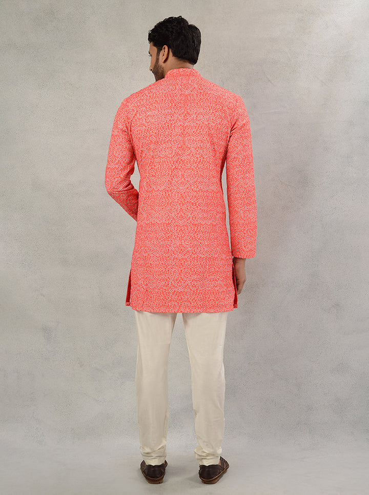 Silk blend kurta for men with intricate embroidery, ideal for Gruh Shanti.