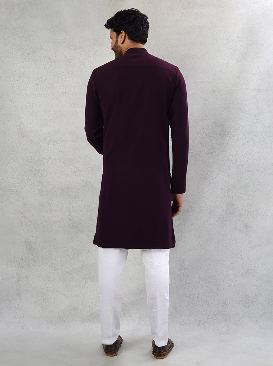 Men's Wine Silk Kurta Pajama with stylish open style, perfect for festive wear.