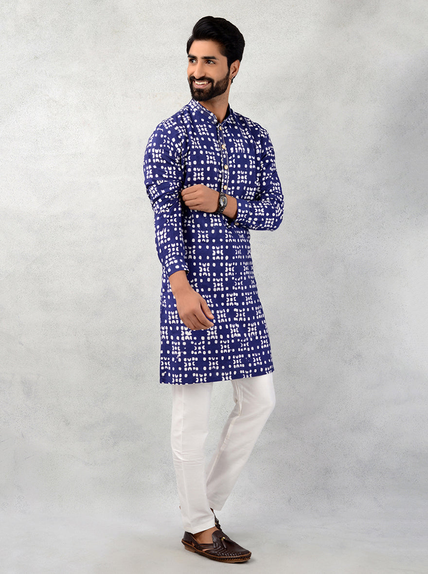 Indigo blue kurta pajama, silk blend, stylish traditional attire