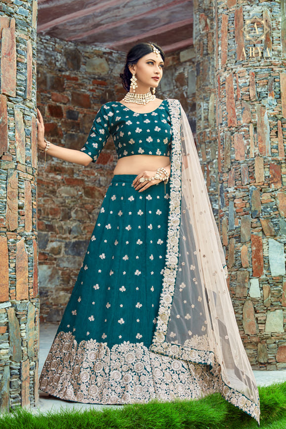 Party Wear Lehenga | Dark Green Indian Lehenga Choli Set