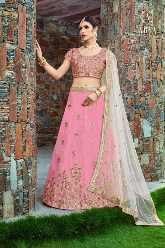 Baby Pink Art Silk Lehenga | Perfect Bridal Wear for Weddings