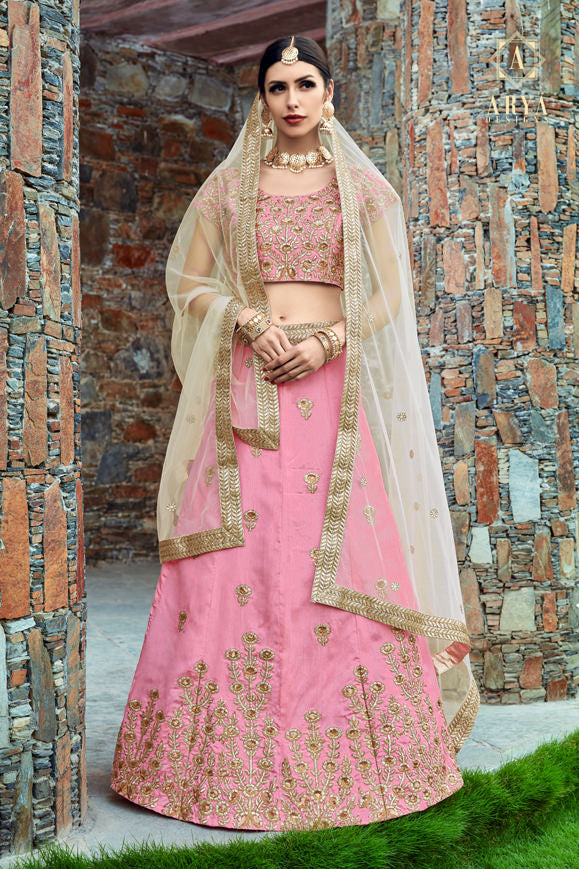 Baby Pink Art Silk Lehenga | Perfect Bridal Wear for Weddings