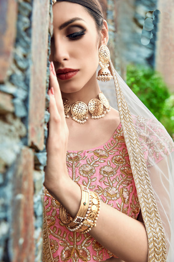 Baby Pink Art Silk Lehenga | Perfect Bridal Wear for Weddings