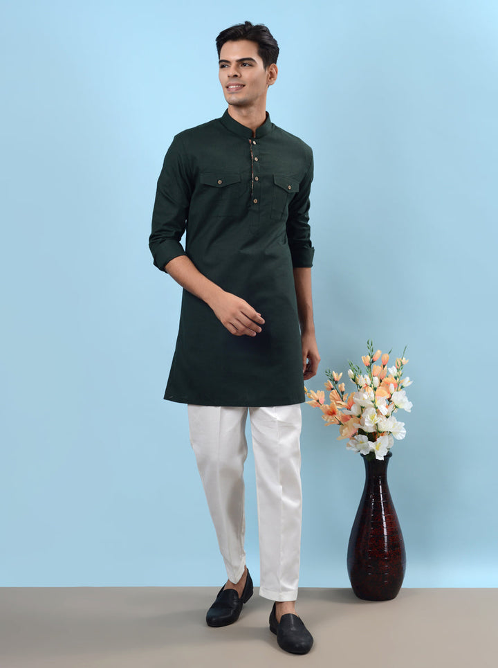 Comfortable green kurta pajama crafted from poly khadi for festive occasions in the USA.